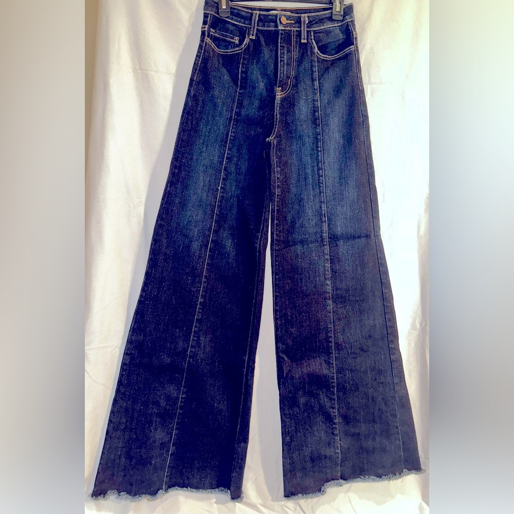 O2 Denim Wide Leg Pants. Dark Denim.
